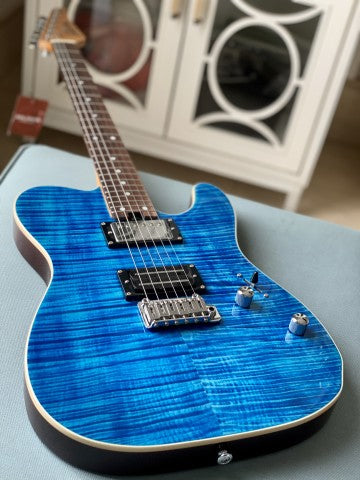 Soloking MT-1 Custom 24 Flame in Seethru Blue with Roasted Neck and Rosewood FB