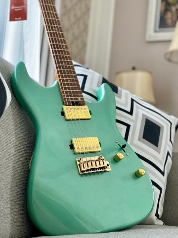 Soloking MS 1 Custom 24 HH FM with Roasted Flame Neck in Sage Green Metallic Nafiri Special Run