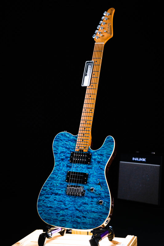 Soloking MT-1 Custom 24 Quilt in Seethru Blue with Roasted Maple neck and FB