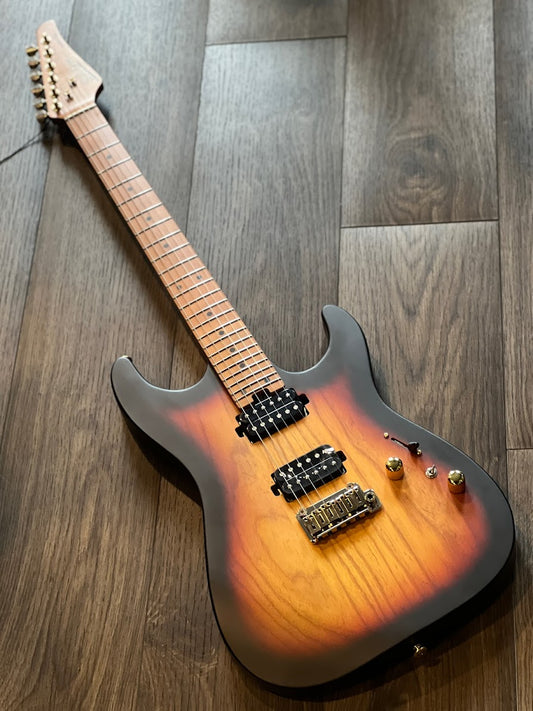 Soloking MS-1 Custom 24 HH Ash Flat Top Roasted Maple FB in Tri Fade Burst Nafiri Special Run