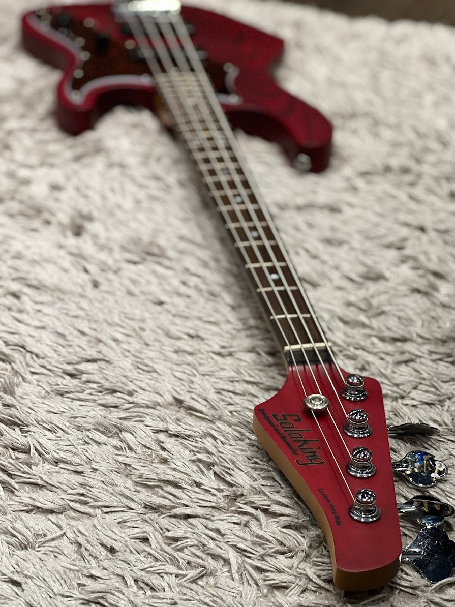 Soloking MJ-1 Custom Bass in Transparent Crimson Red with Roasted Maple Neck