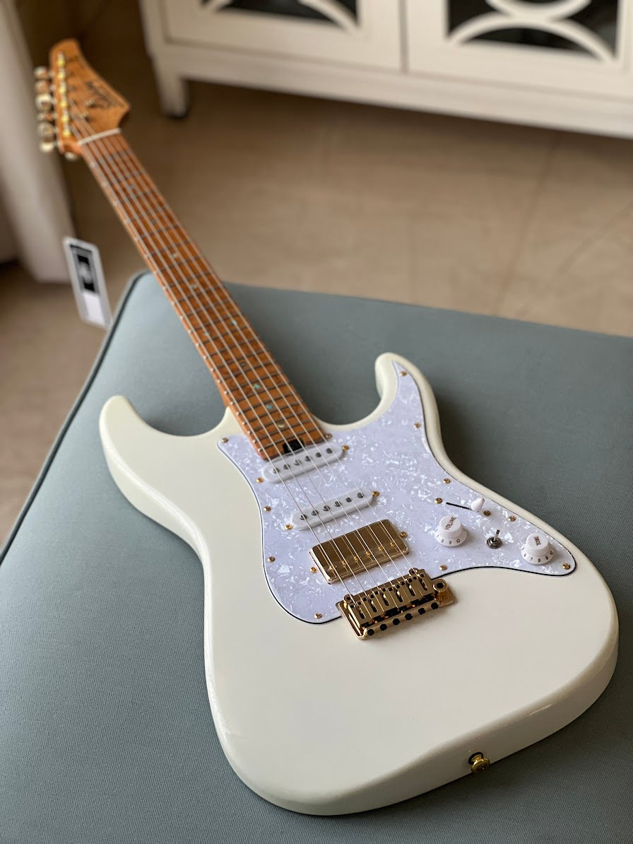 Soloking MS-1 Classic Olympic White with Gold HW and Roasted Flame Maple Neck Nafiri Special Run
