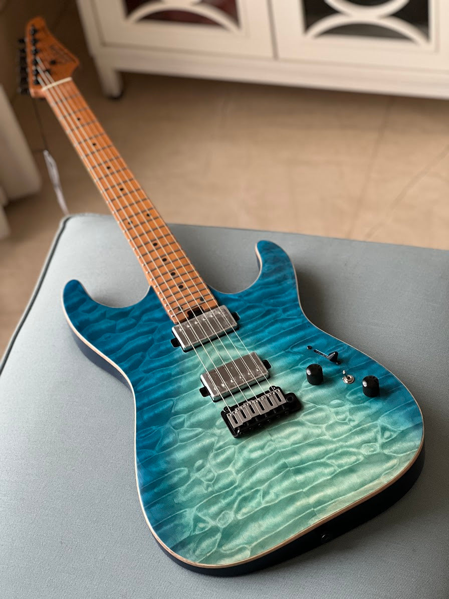 Soloking MS-1 Custom 24 HH Flat Top in Turquoise Wakesurf with Roasted maple FB