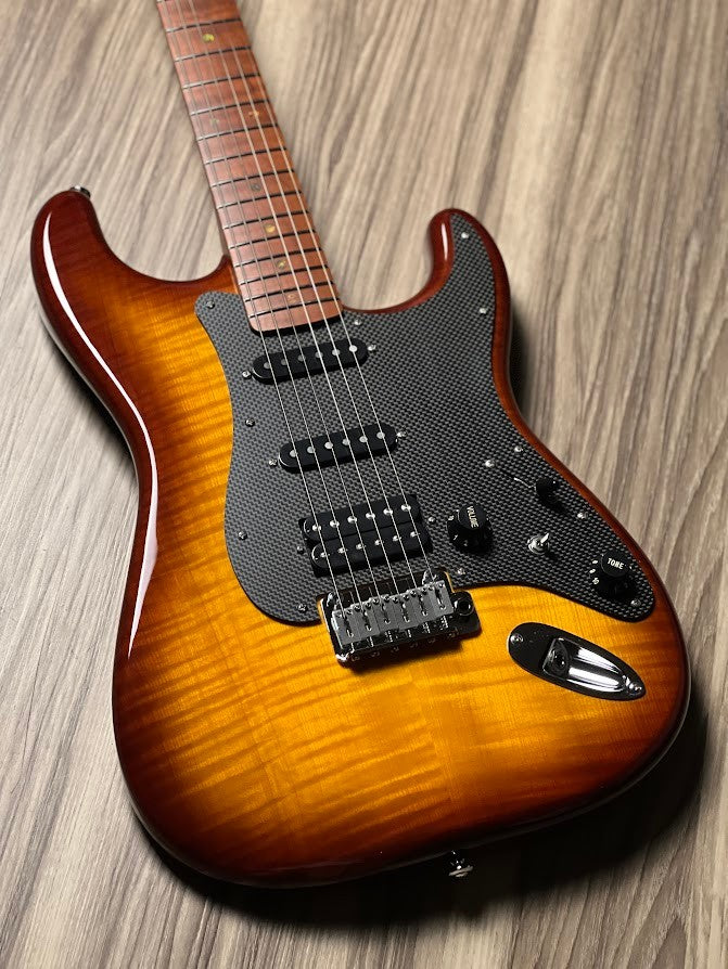 Soloking MS-1 FM Artisan with Roasted Flame Maple Neck in Honeyburst Nafiri Special Run Jescar