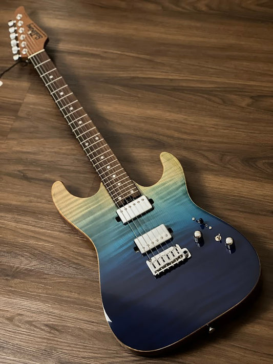 Soloking MS-1 Custom 24 HH Flat Top Elite with Rosewood FB in Bora Blue Surf