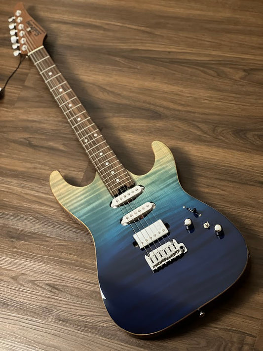 Soloking MS-1 Custom 22 HSS Flat Top Elite with Rosewood FB in Bora Blue Surf