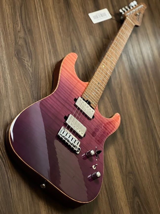 Soloking MS-1 Custom 24 HH Flat Top Elite with One Piece Roasted Flame Neck in Purple Surf