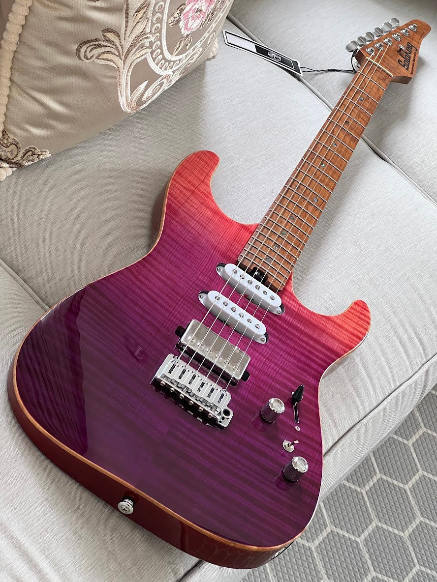 Soloking MS-1 Custom 22 HSS Flat Top Elite with One Piece Roasted Flame Neck in Purple Surf