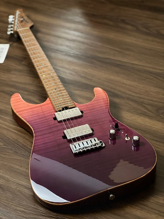 Soloking MS-1 Custom 24 HH Flat Top Elite with One Piece Roasted Flame Neck in Purple Surf