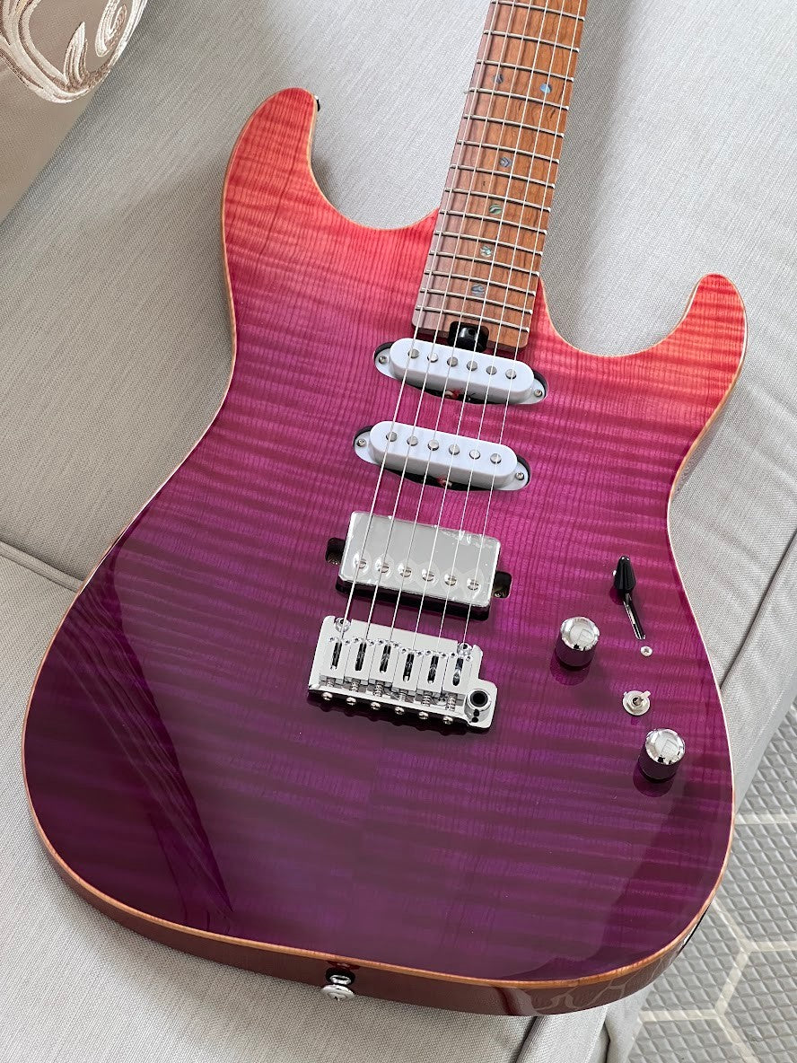 Soloking MS-1 Custom 22 HSS Flat Top Elite with One Piece Roasted Flame Neck in Purple Surf