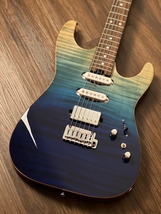 Soloking MS-1 Custom 22 HSS Flat Top Elite with Rosewood FB in Bora Blue Surf